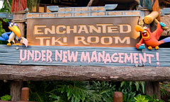 The entrance to the  Enchanted Tiki Room attraction at the Magic Kingdom.